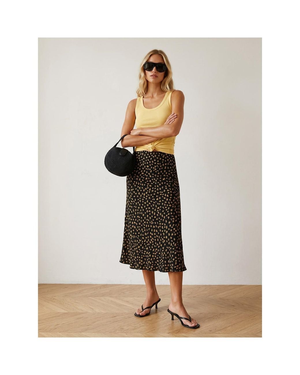 2KStyle Black Bailey Floral Midi Slip Skirt