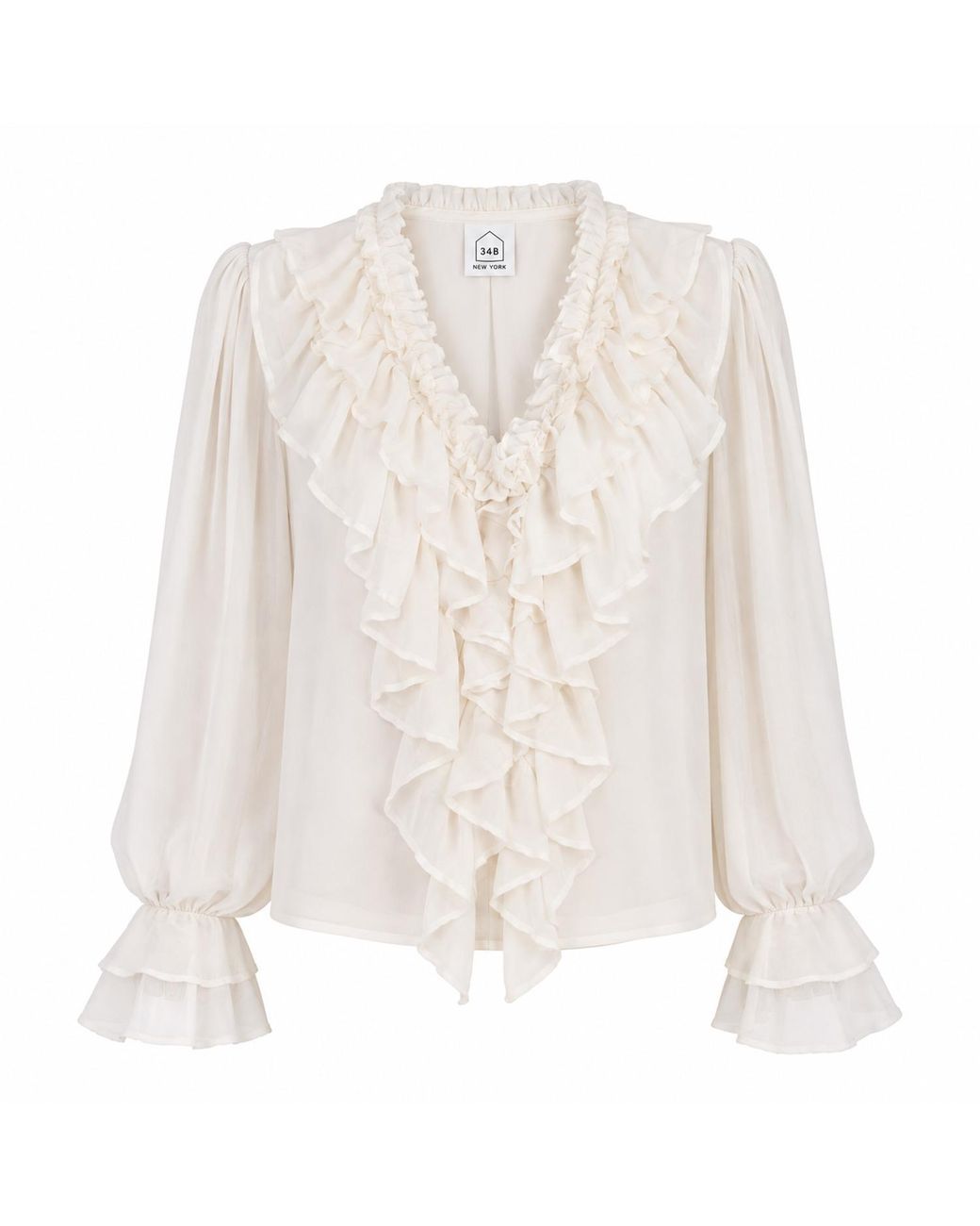 34B White Neutrals Felise Ruffle Blouse