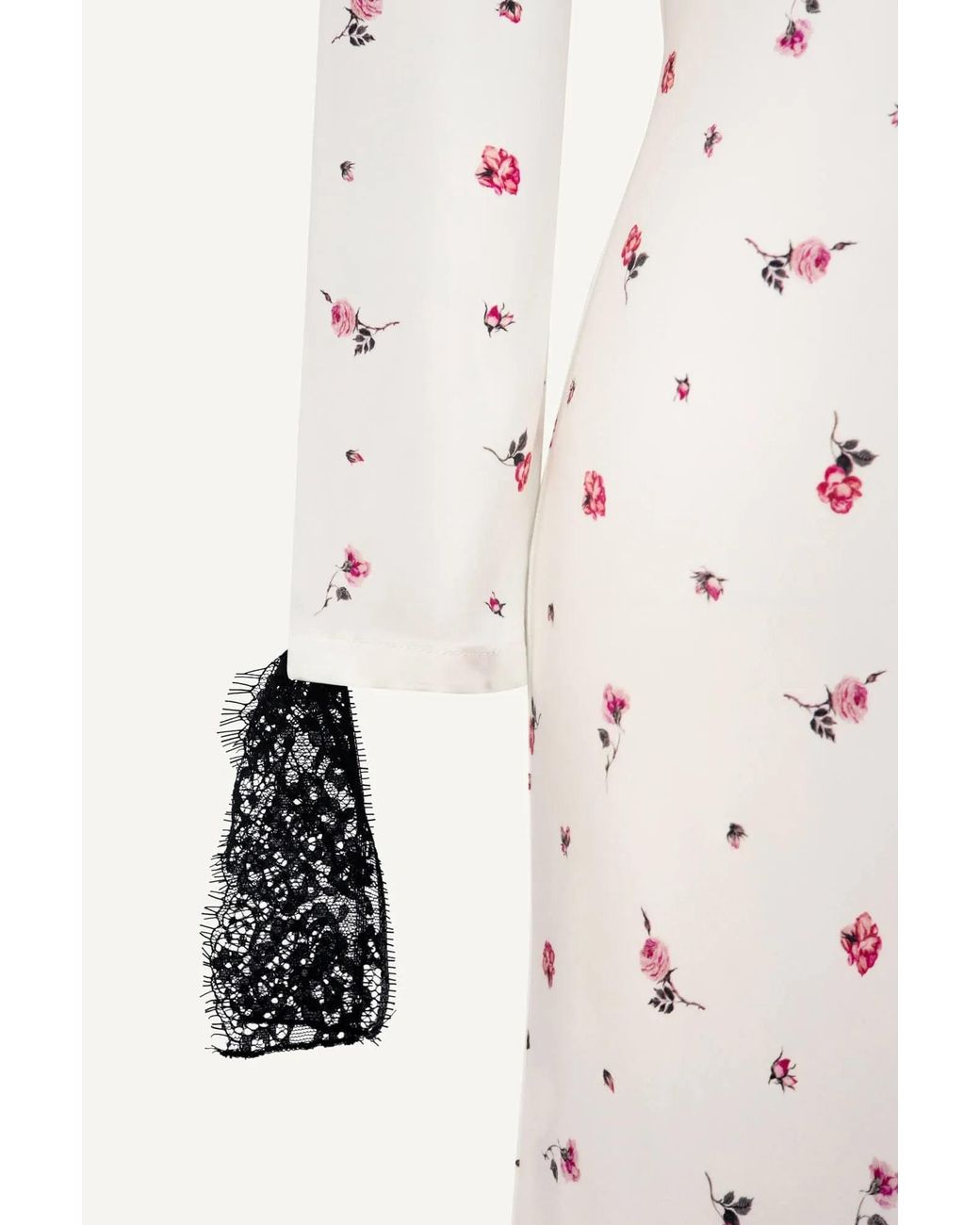 POST MERIDIEM White Floral Fitted Midi Dress With Lace