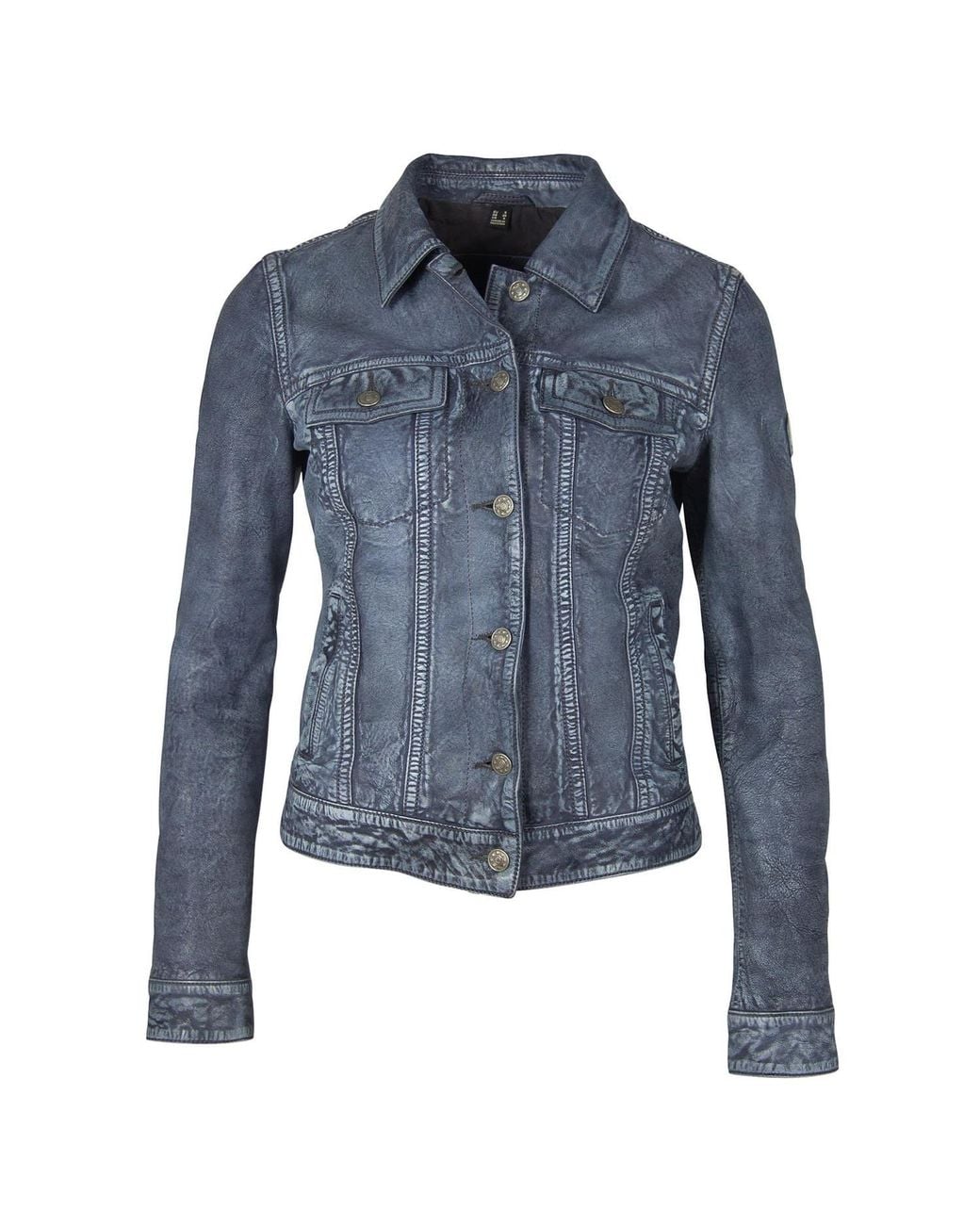 Mauritius Blue Leather Denim Jacket Jessie