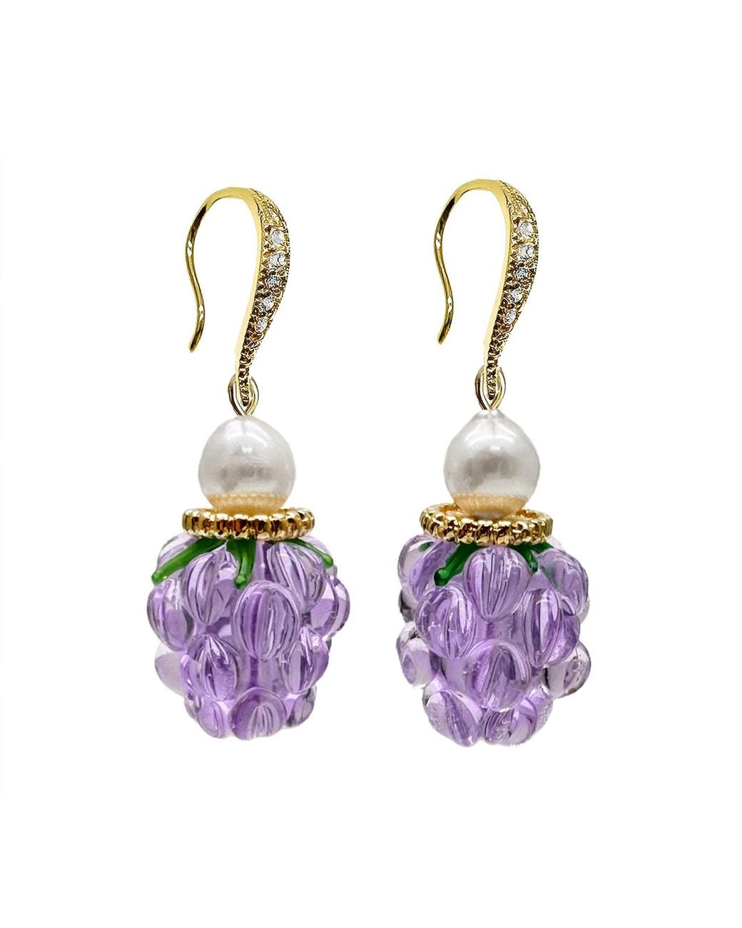 Farra Purple Glass Raspberry With Freshwater Pearls Earrings