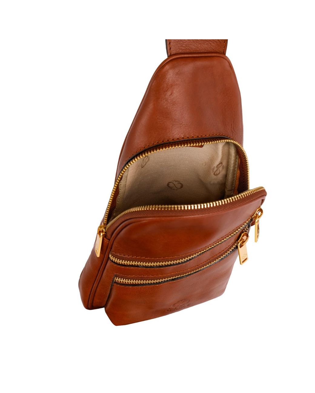 Time Resistance Brown Cognac Leather Sling Bag for men