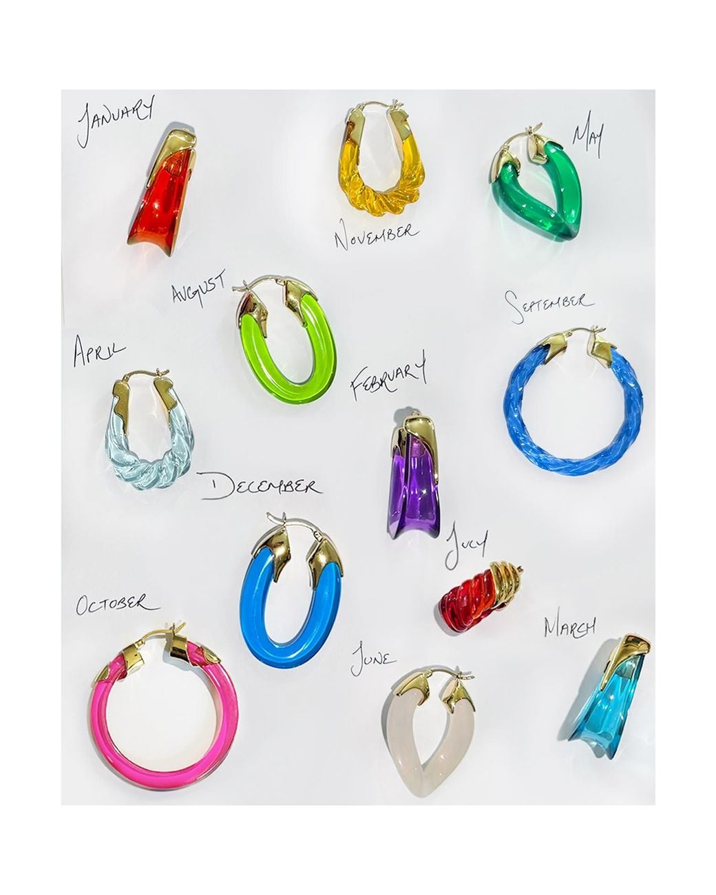 Gold & Honey Blue Aquamarine Classic Flat Lucite Birthstone Hoop Earrings