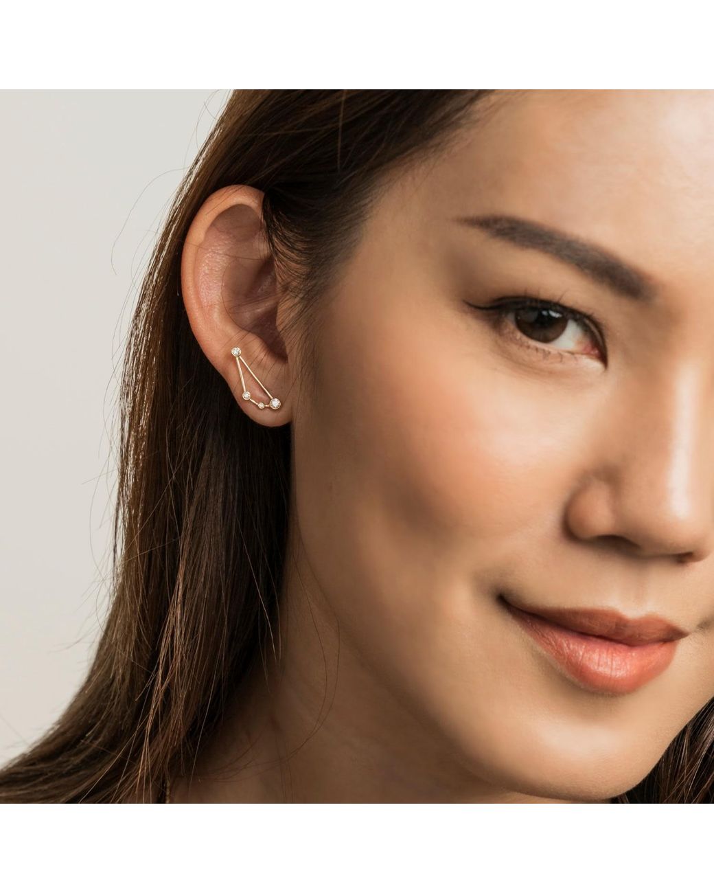 Genevieve Collection Metallic Capricorn Zodiac Constellation Earring 18K & Diamond