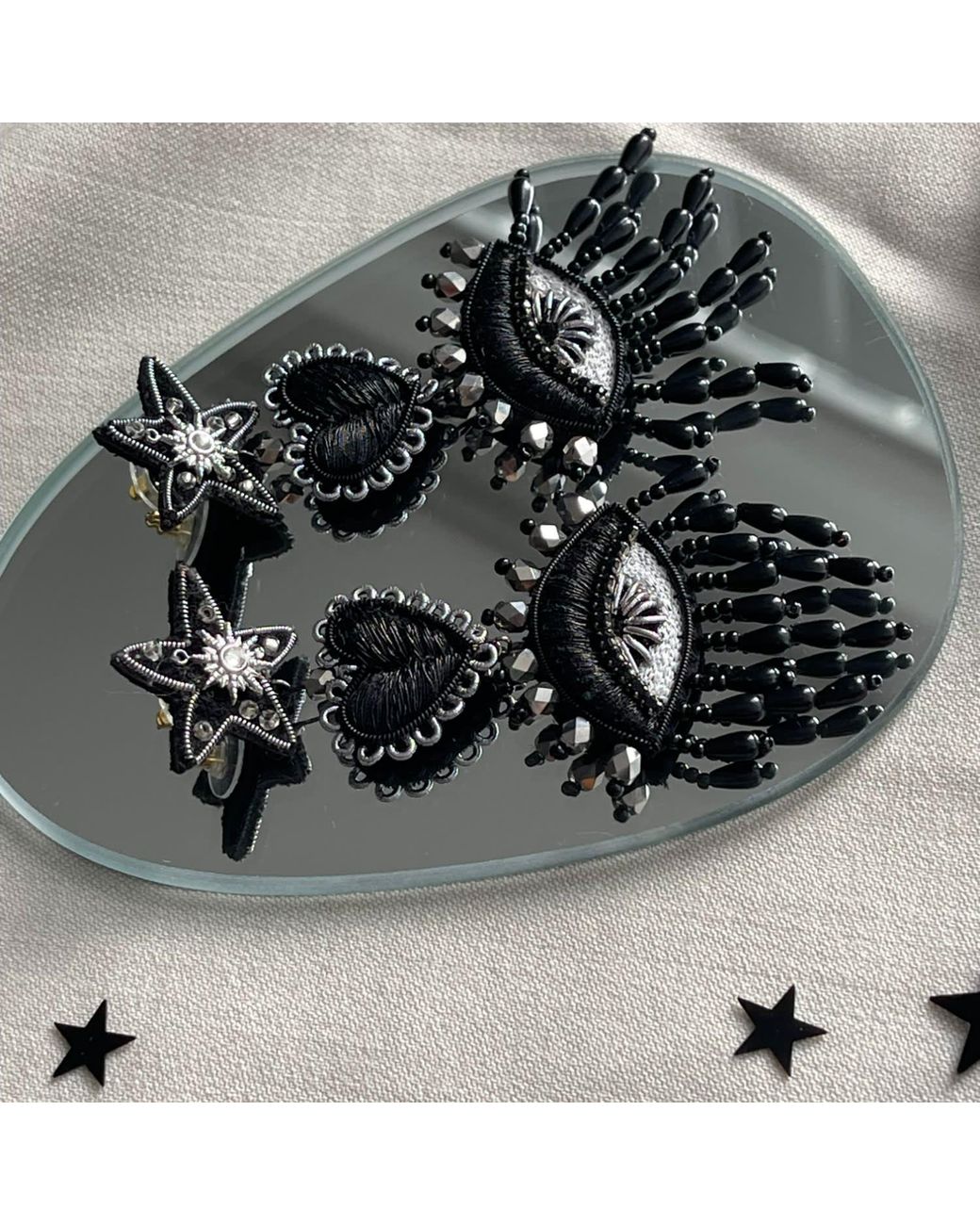 VETKA Black Three-Part Statement Earrings – Dark Charm
