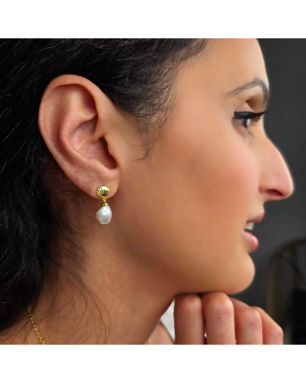 Sophelia Metallic Plated Shell Stud With Natural Keshi Pearl Drop Modern Earrings