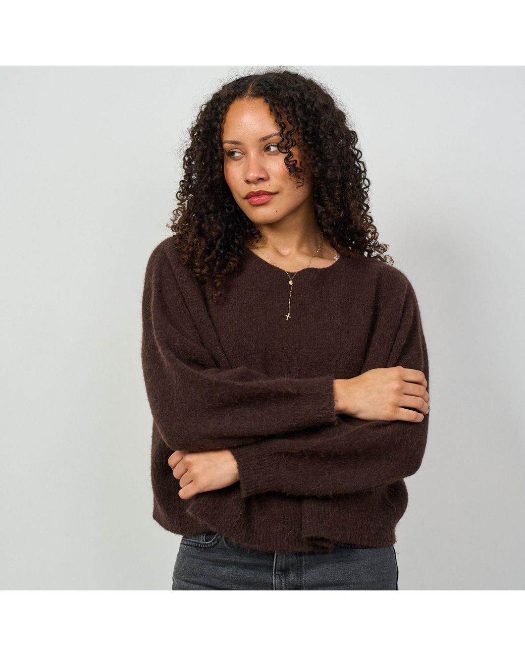 Luella Fashion Brown Bettina Short Alpaca Jumper Chocolate