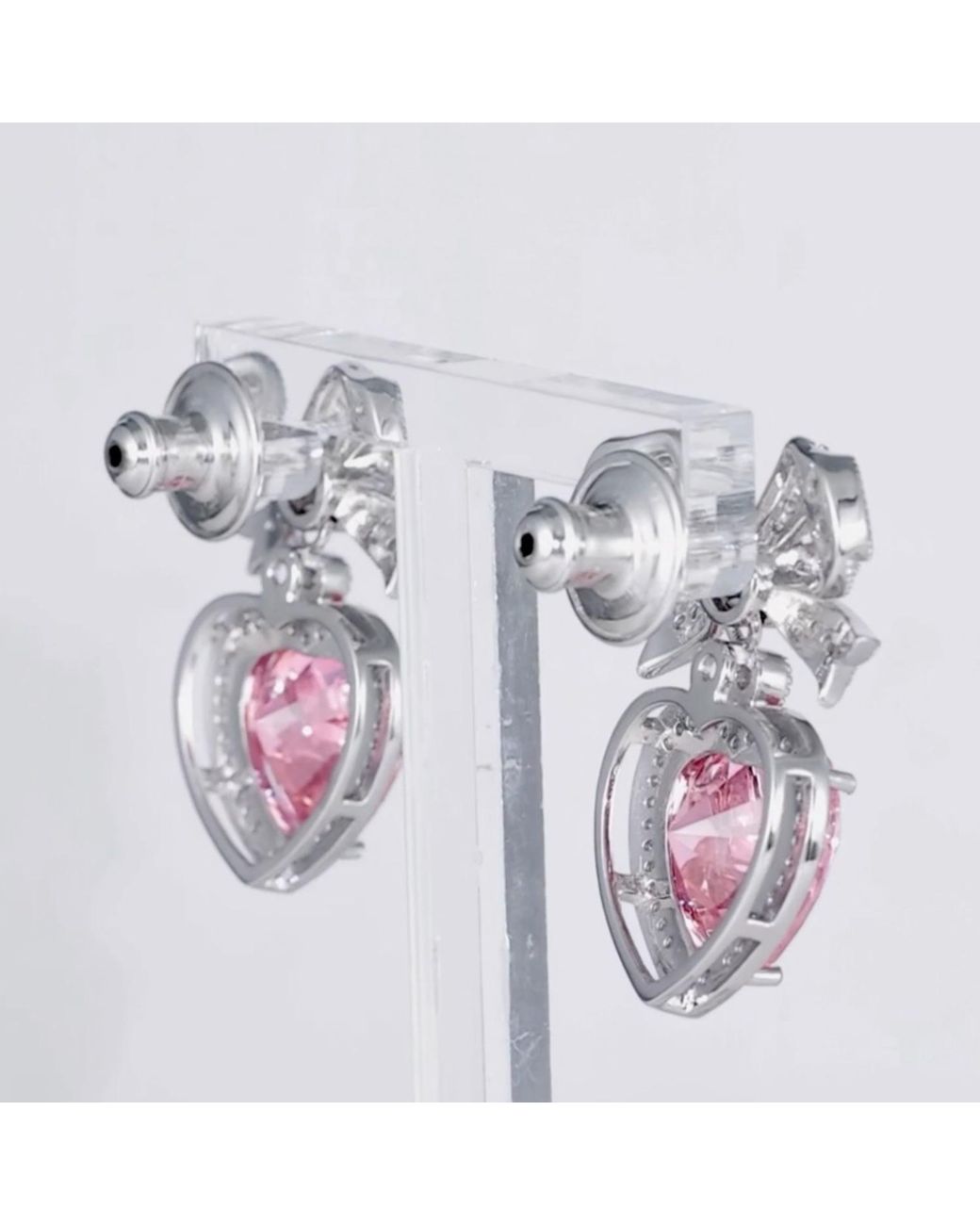 Santinni Pink Princess Bow & Crystal Heart Earrings