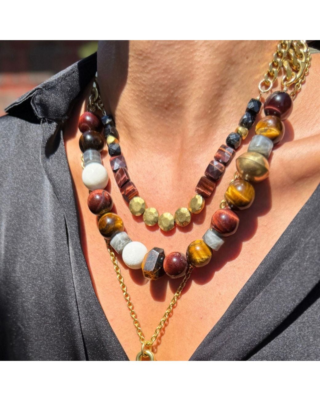 Rachel Nathan Metallic Tiger's Eye & Brass Sand Dollar Necklace