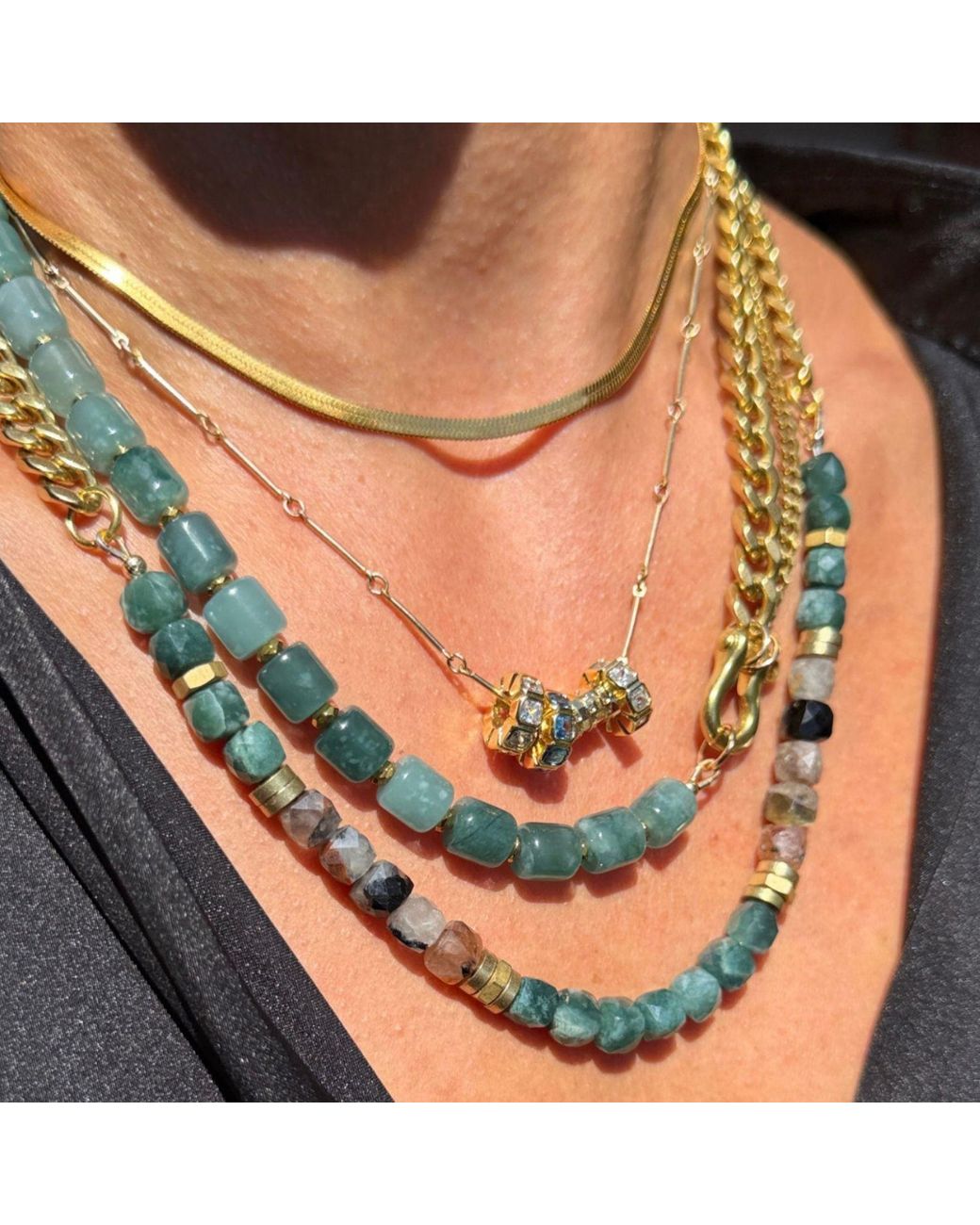 Rachel Nathan Metallic Shackle Duo: Guatemalan Jade Necklace