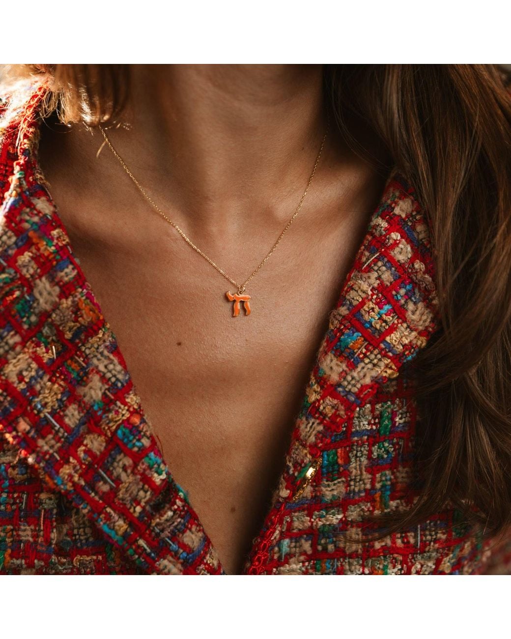 Ebru Jewelry Metallic Chai Symbol Pendant Necklace