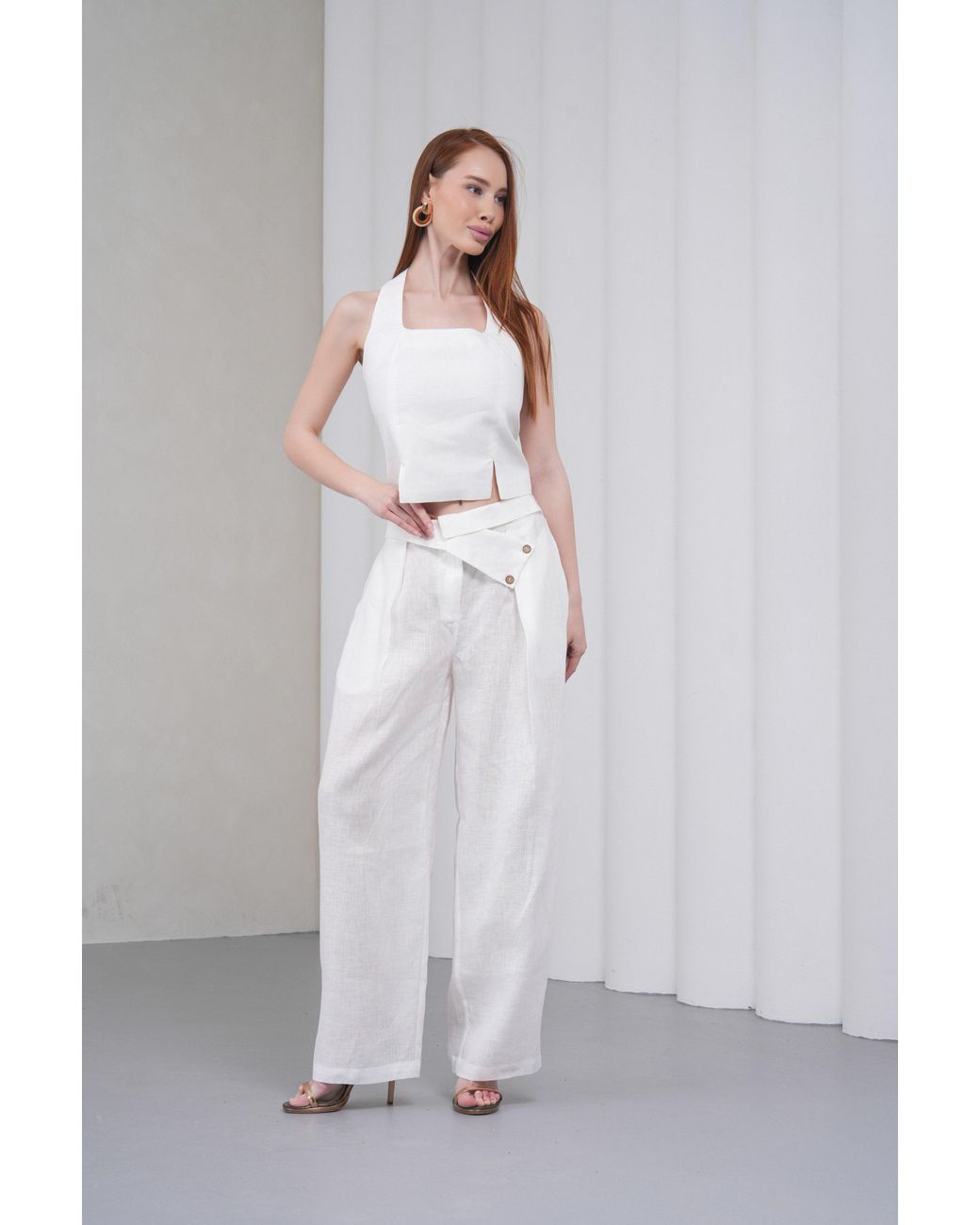 Lumina Eligma White The Halterline Linen Blouse