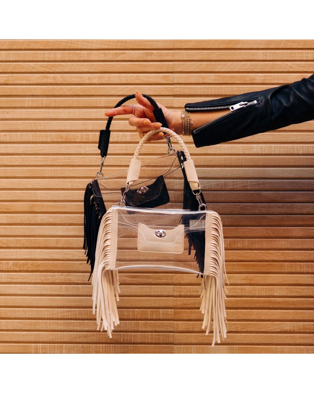PAIGE Metallic Clear Fringe Crossbody