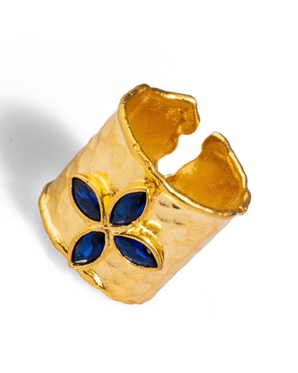 Ebru Jewelry Metallic Floral Sapphire Stone Band Design Statement Ring