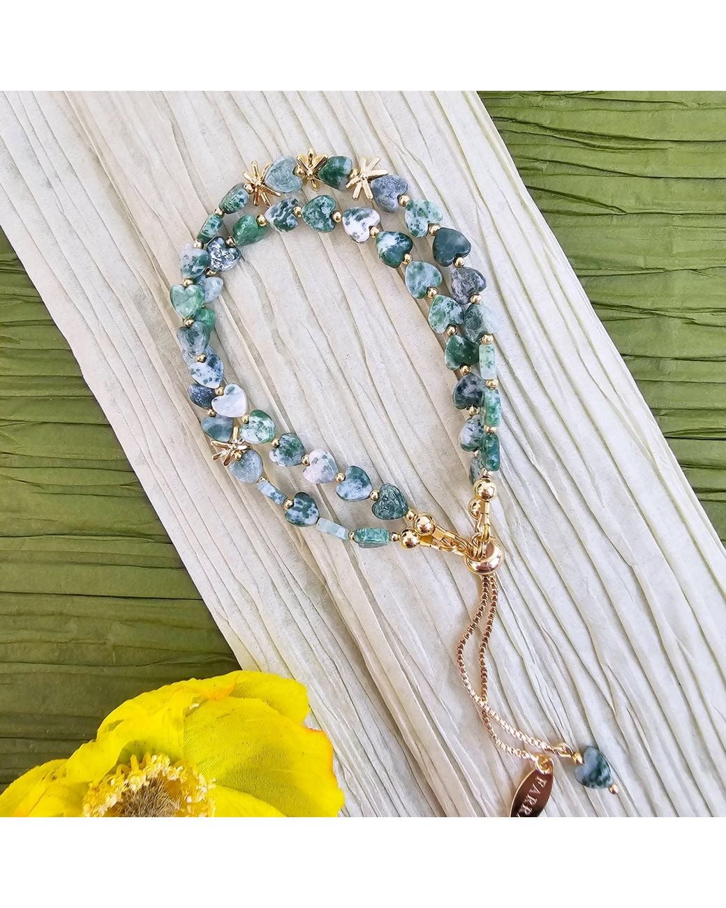 Farra Green Dot Agate Double Layers Adjustable Bracelet
