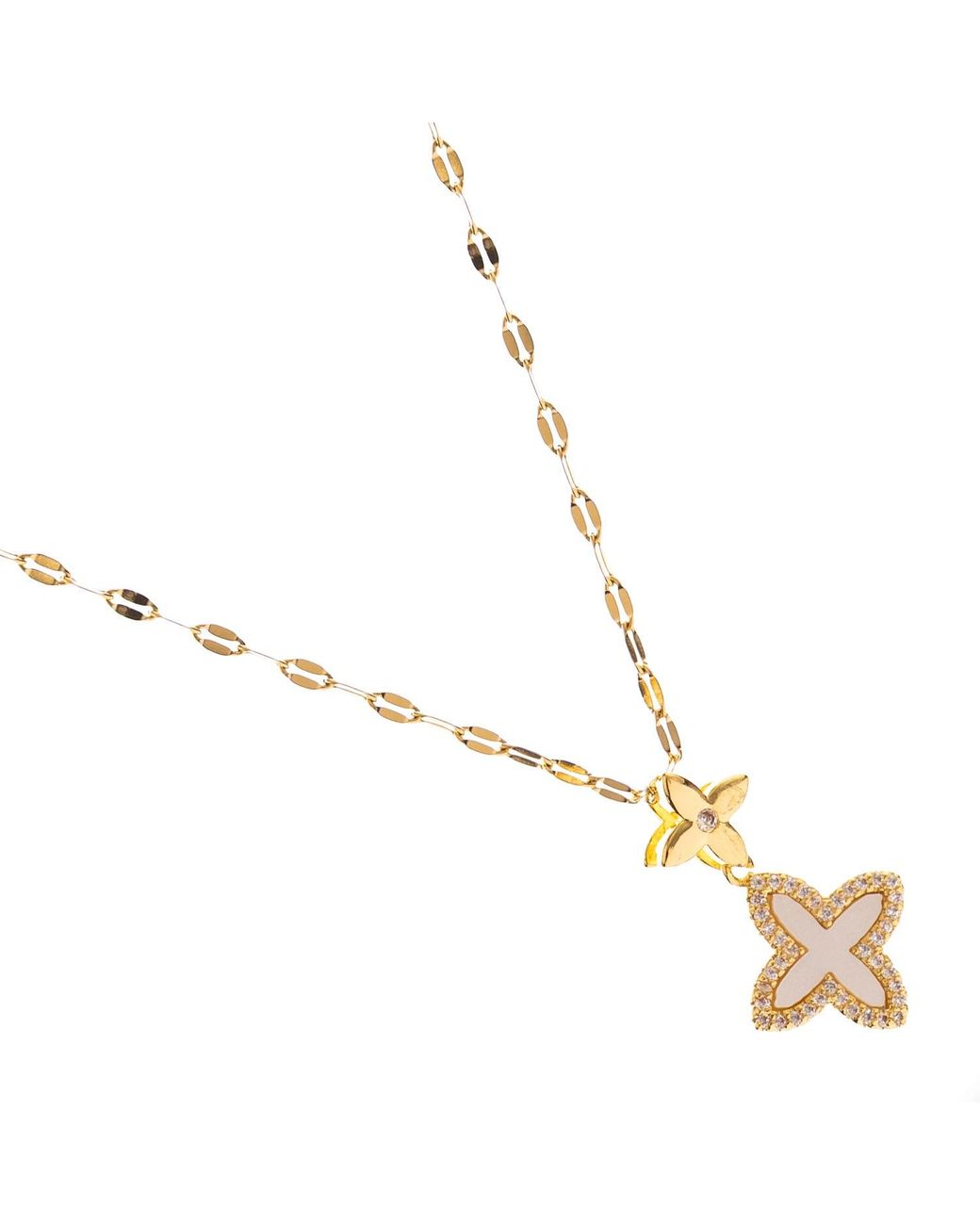 Ebru Jewelry Metallic Golden Clover Diamond Chain Necklace