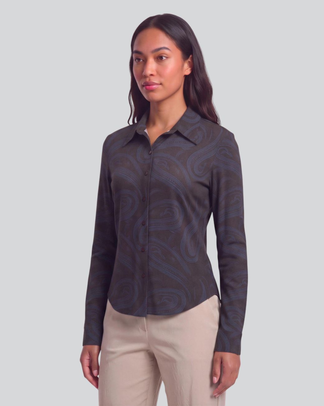 Lords of Harlech Blue Scarlet Paisley Badalona Brownie Merino Jersey Long-Sleeve Shirt