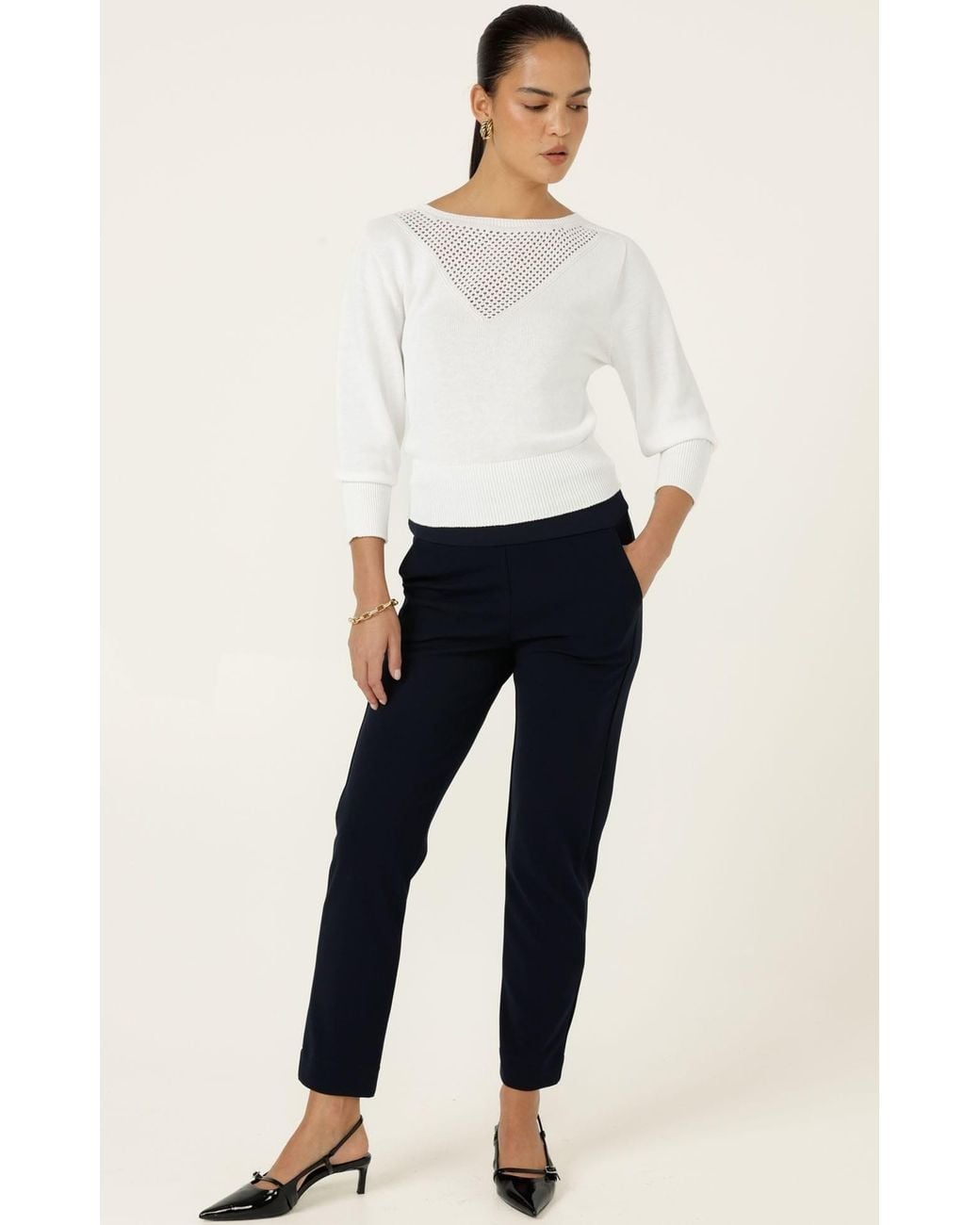 SACHA DRAKE White Chloe Three Quarter Sleeve Knit Top