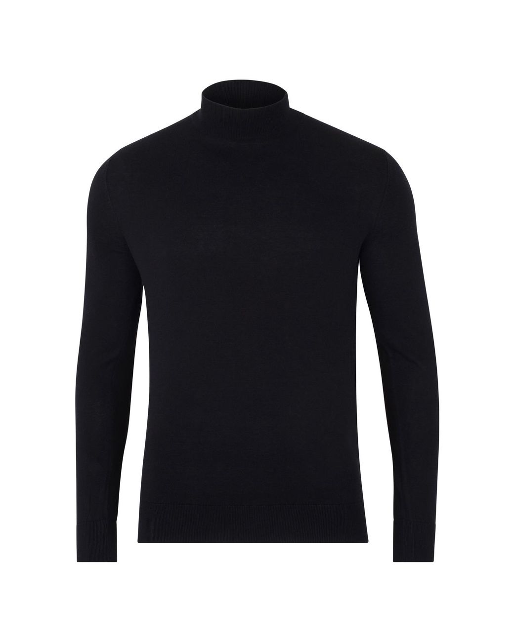 Paul James Knitwear Blue Ultra Fine Cotton Spencer Mock Turtle Neck Jumper for men