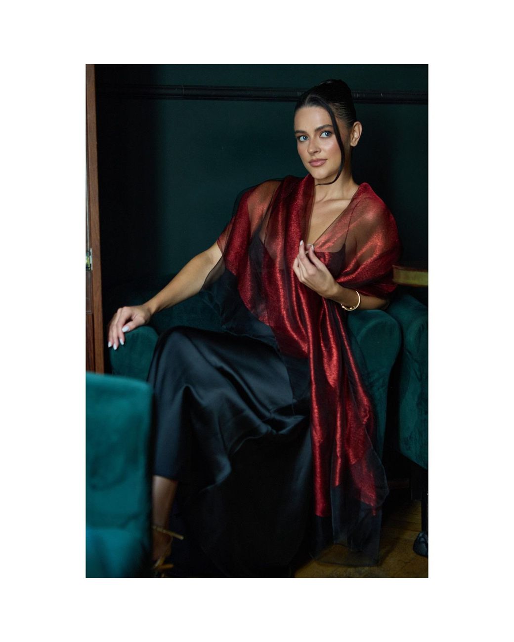 Saachi Red Silk Glimmer Scarf