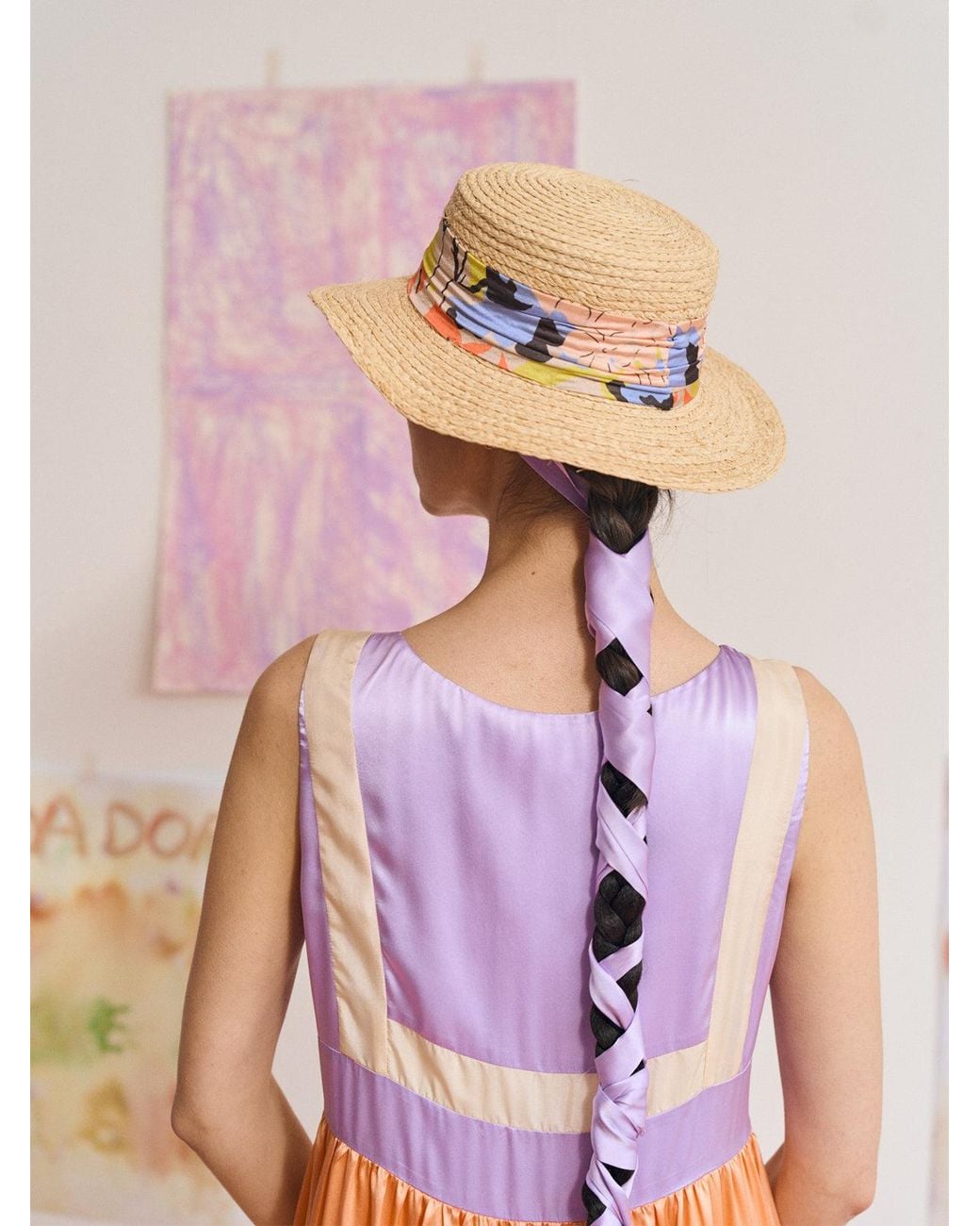 Lost Pattern Yellow Frida's Garden Raffia Hat With Ribbon Band