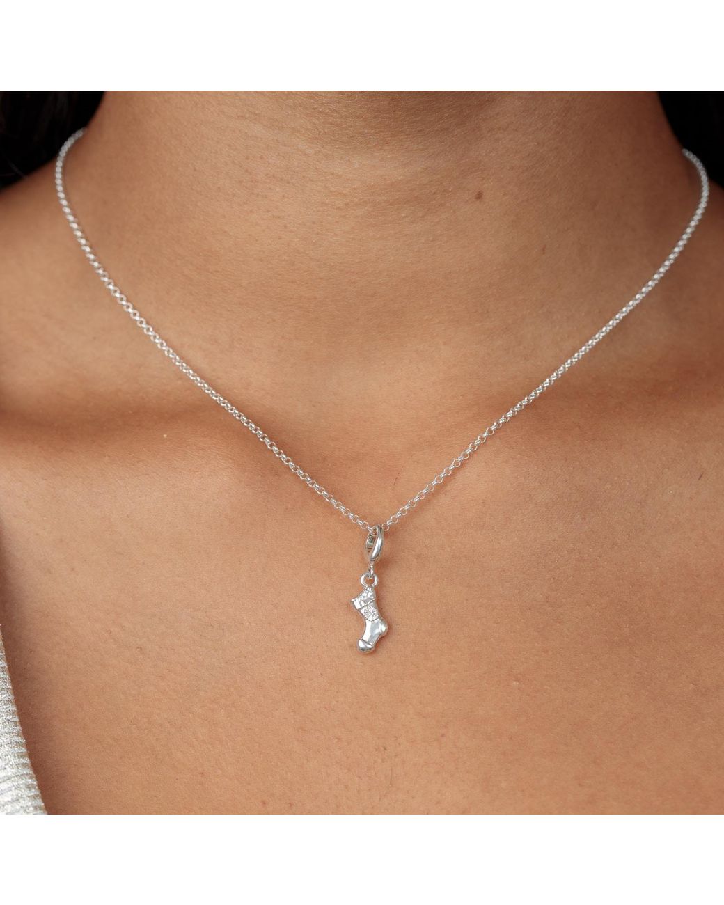 Lily Charmed Metallic Sterling Christmas Stocking Charm Necklace