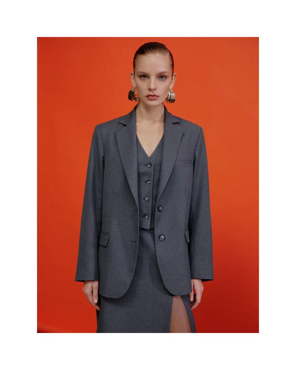 NAZLI CEREN Gray Boxy Oversize Blazer