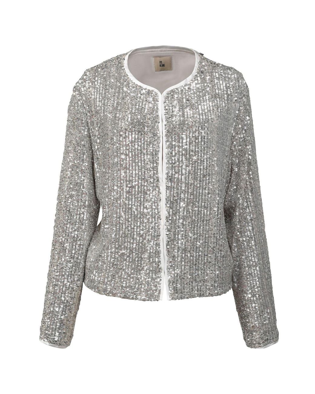 Smart and Joy Gray Rhinestone Jacket With A Round Neckline