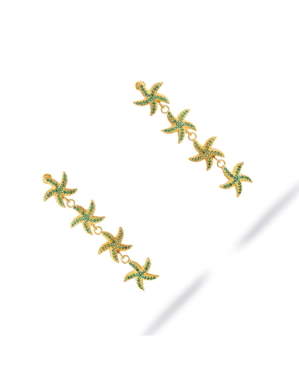 Ebru Jewelry Metallic Emerald Starfish Cascade Dangle Earrings