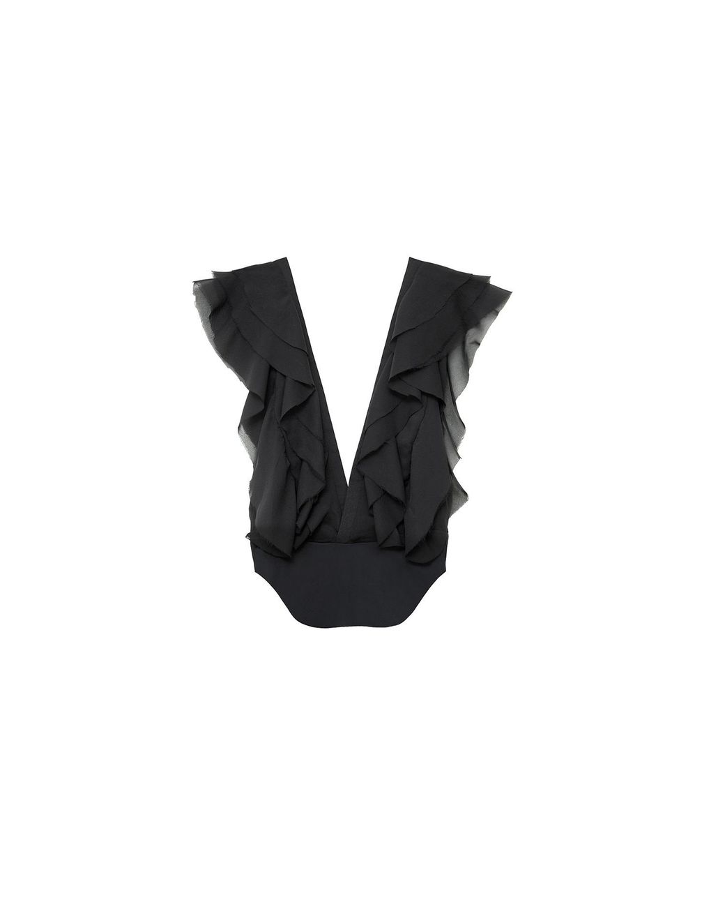 Audrey Vallens Black Miss Av Ruffled Chiffon Bodysuit