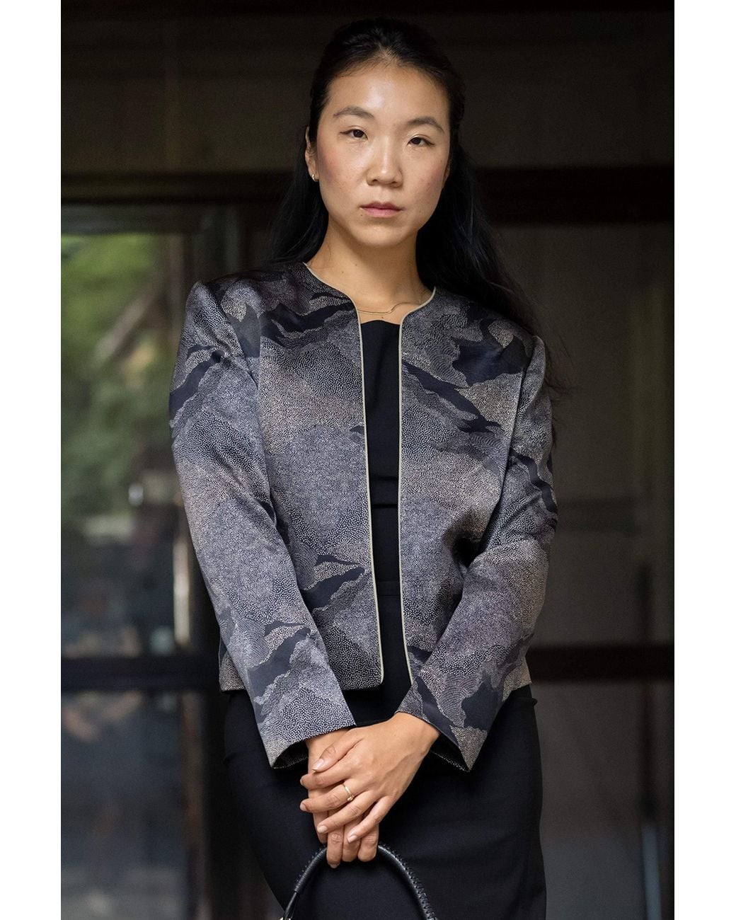 Stovaria Gray Midnight Pure Silk Lightweight Statement Jacket