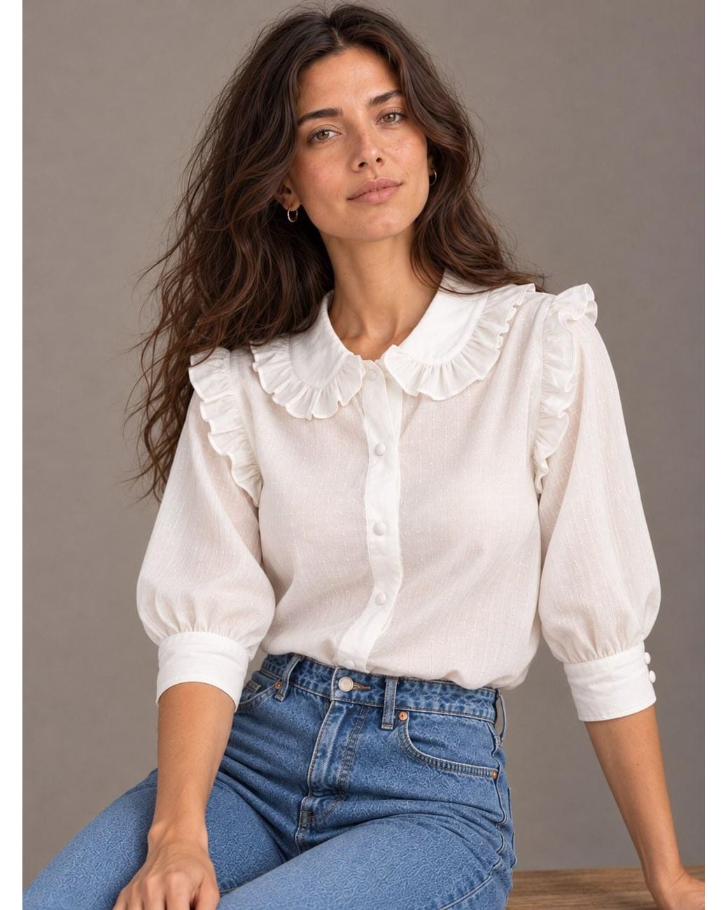 Carolina Benoit White Fillou Peter Pan Collar Top