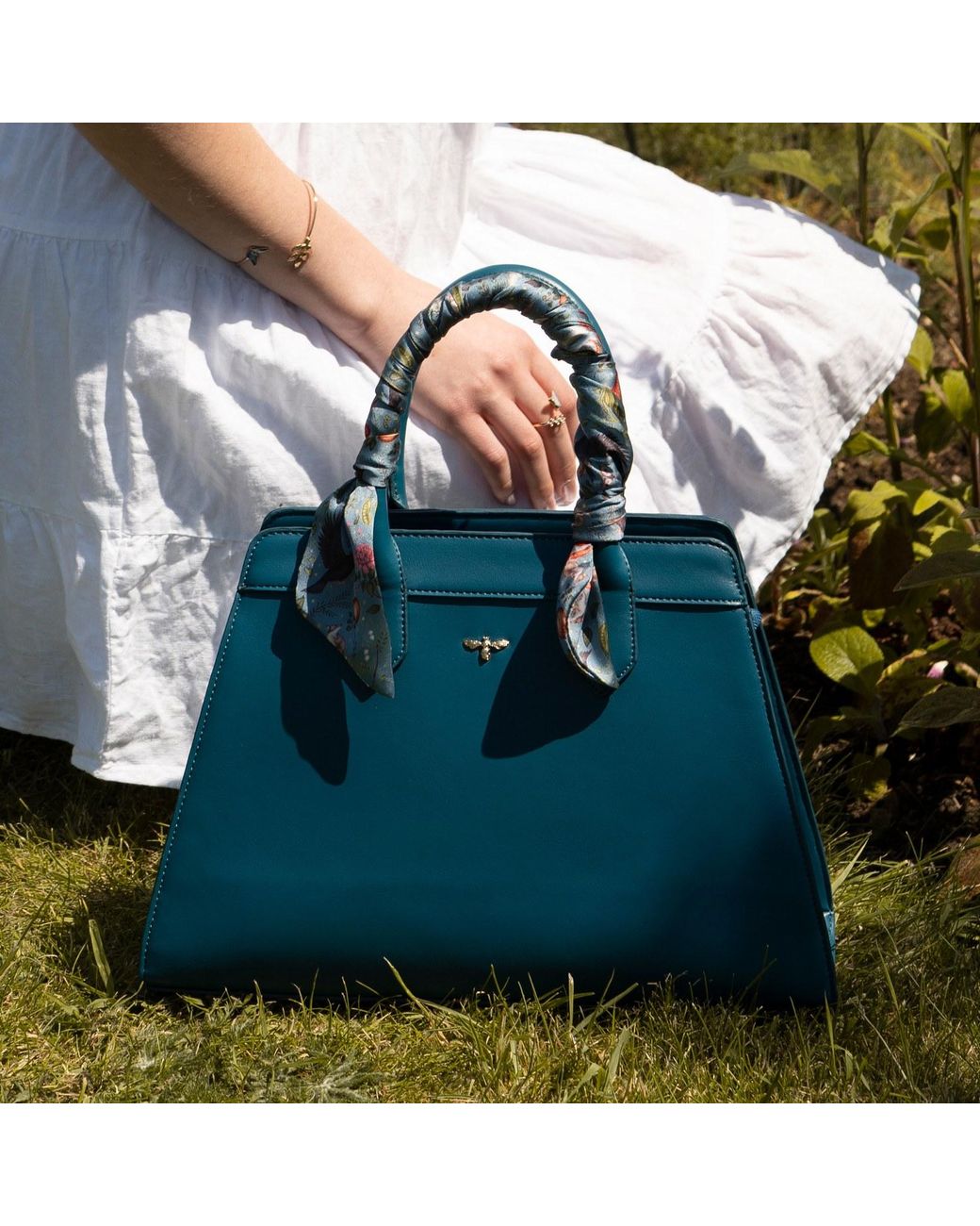 Fable England Blue Printed Vegan Leather Tote Bag
