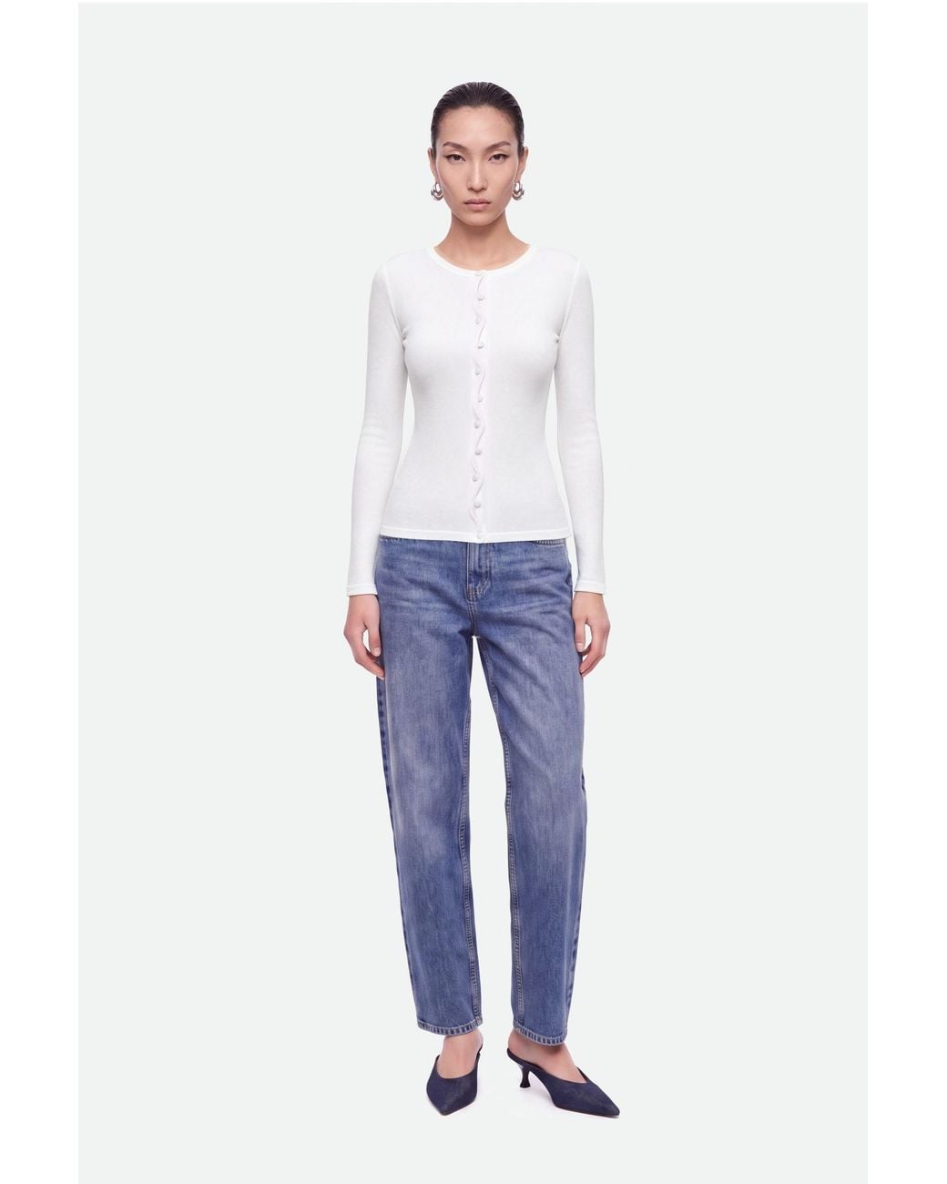 Nocturne White Wave Placket Knit Cardigan