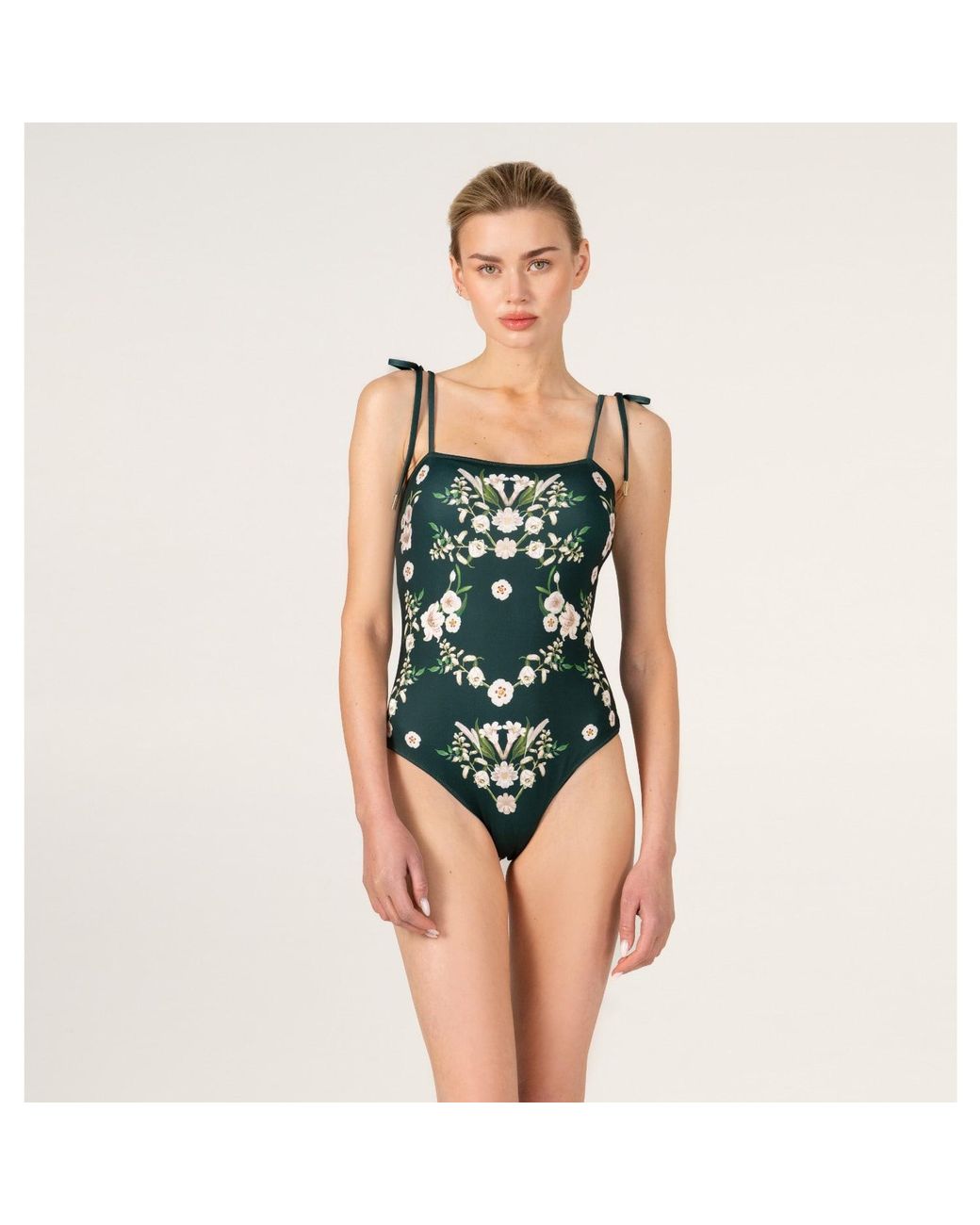 Jessie Zhao New York Green Lily Garden Reversible One Piece Swimsuit