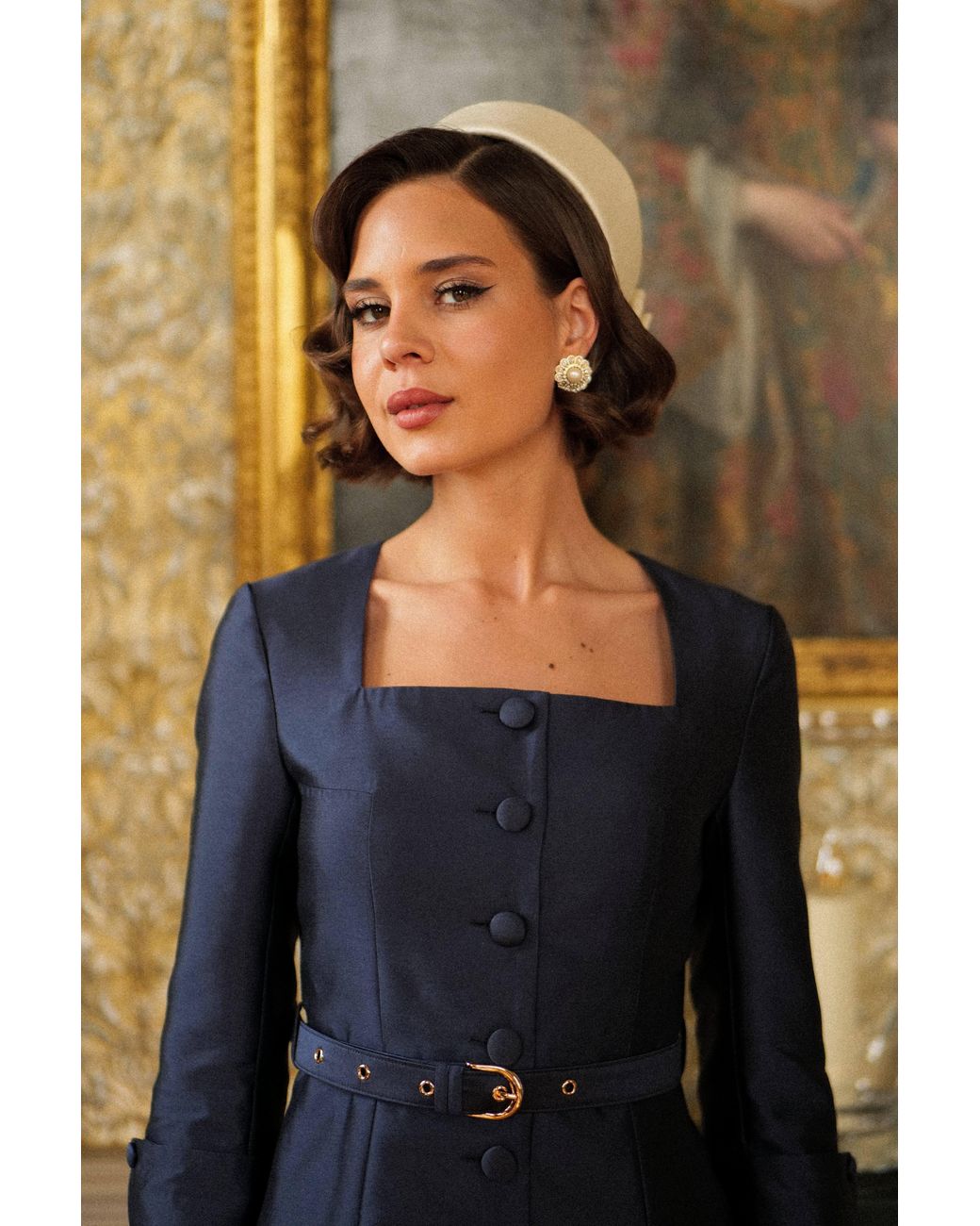 Santinni Blue 'Spencer' Silk & Wool Dress