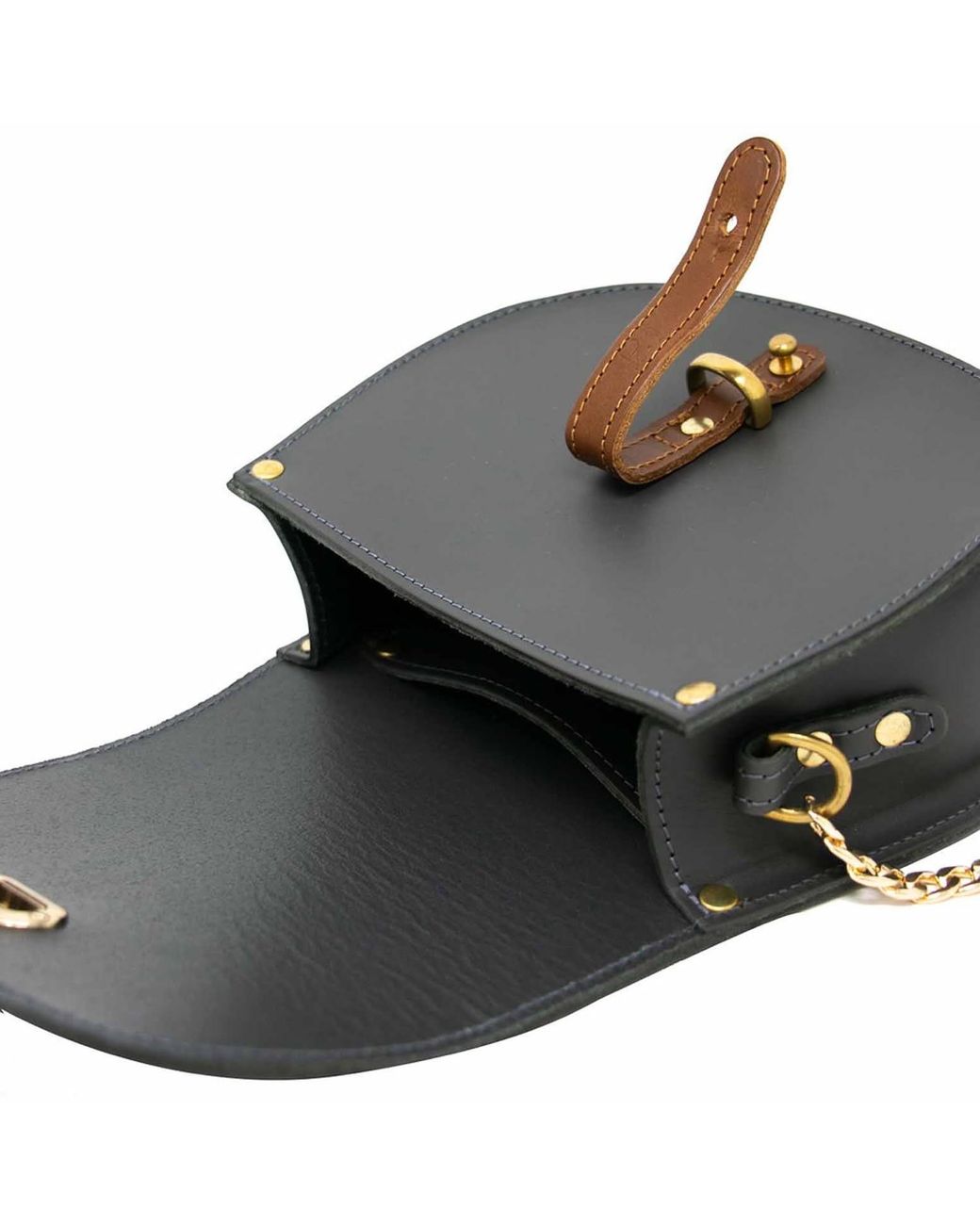 N'damus London Gray Mini Victoria Full Grain Leather Crossbody Saddle Bag With Chain