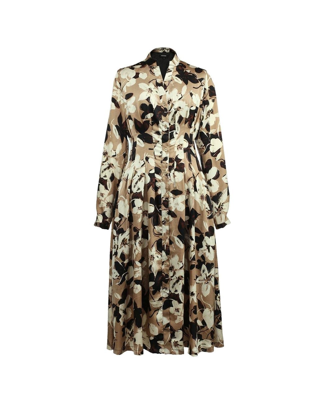 Smart and Joy Natural Neutrals Macro Flower Print Shirt Dress