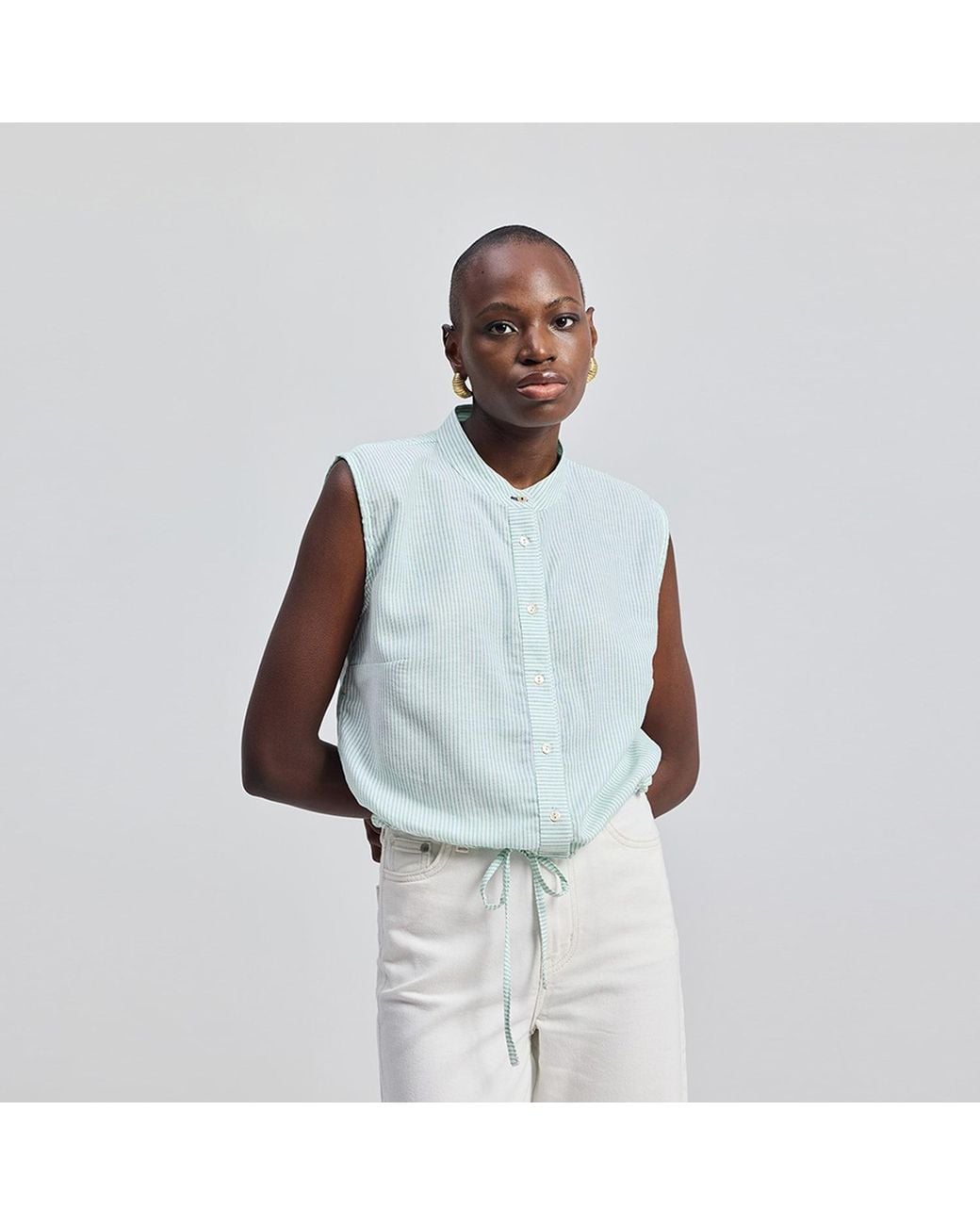 REISTOR Blue Button-Down Shirt With Waist Drawstring