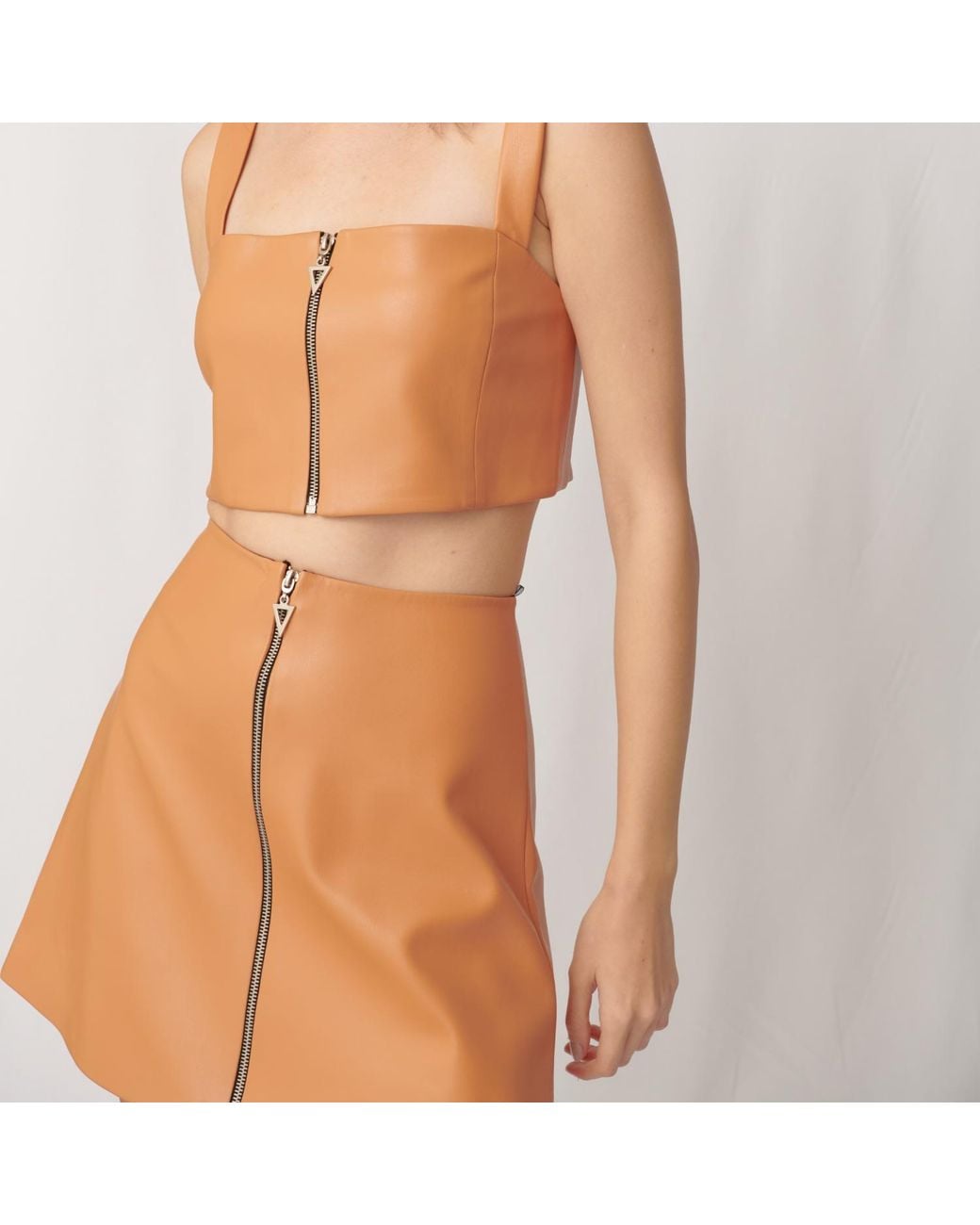 Mirimalist Brown Concrete Leather Mini Skirt