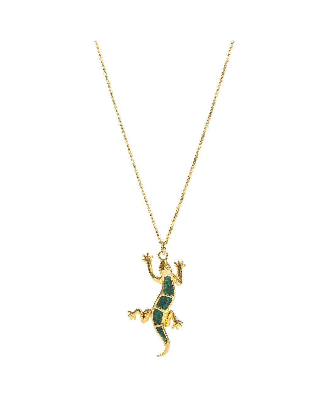 Ebru Jewelry Metallic Lucky Gecko Malachite Inlay Pendant Necklace