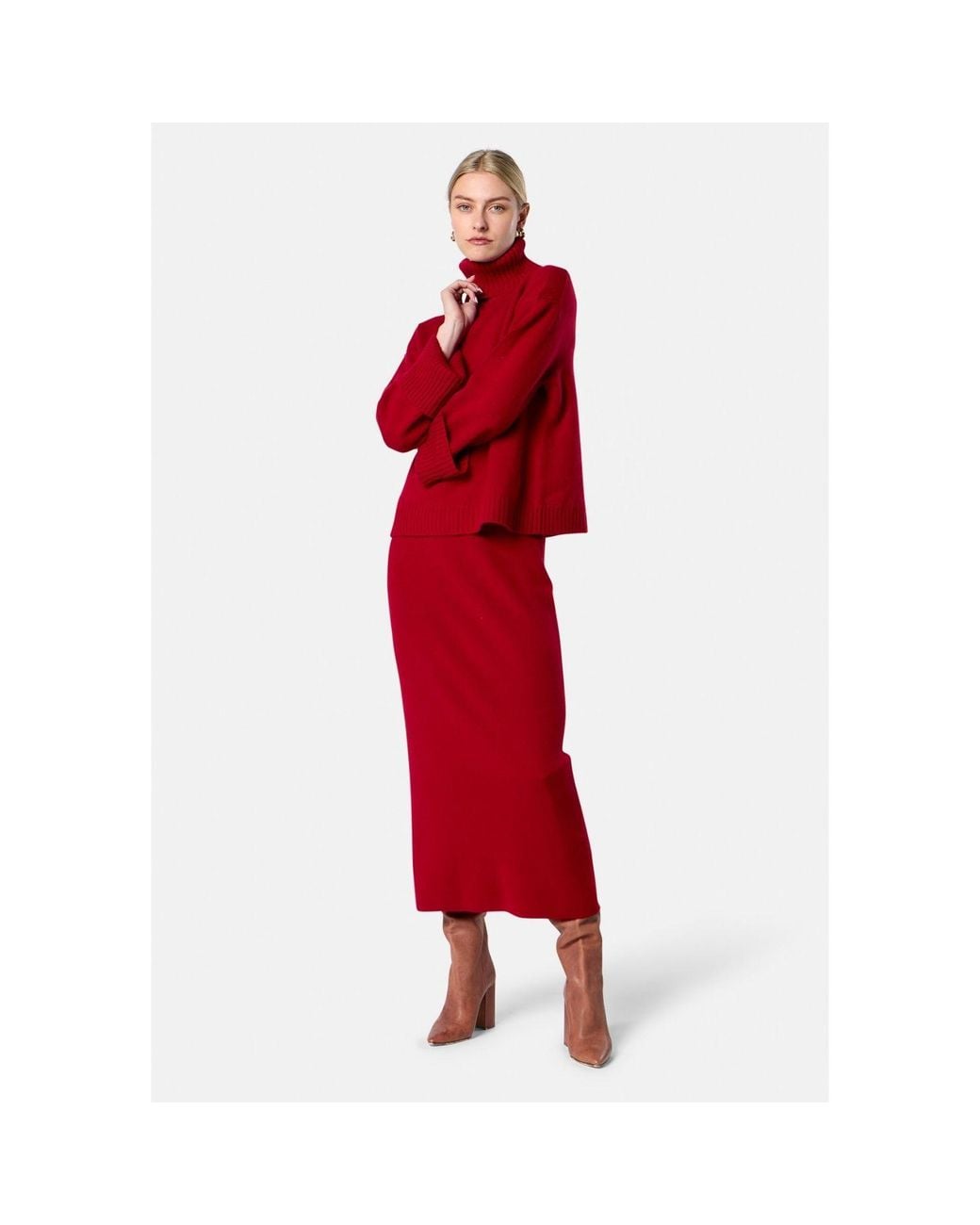 Helen Mcalinden Red Rhea Ribbed Ruby Cashmere Skirt