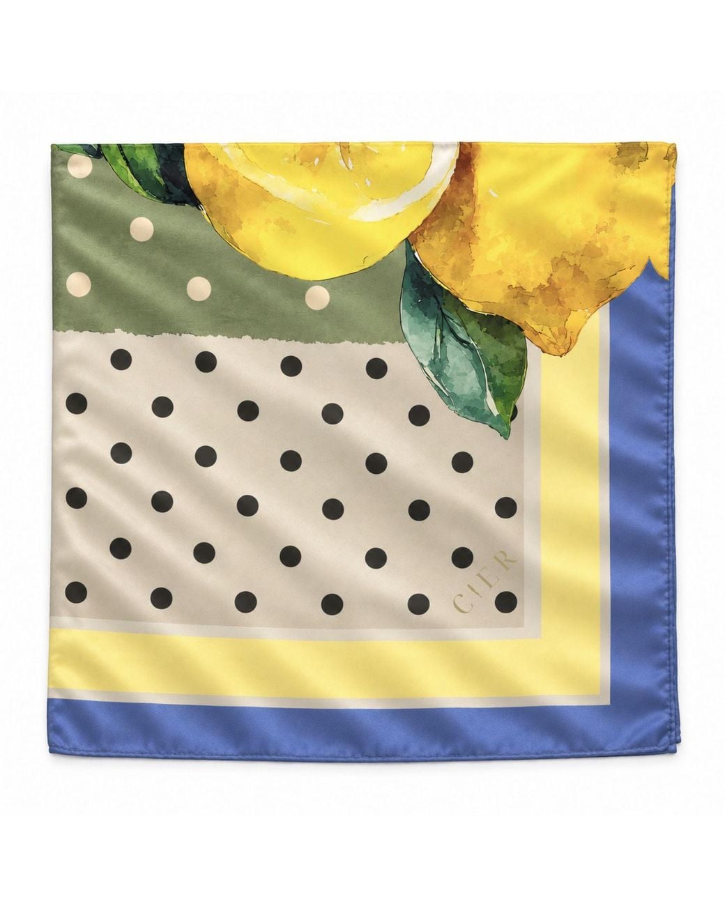 Cier Gray Lemon Dot Silk Scarf