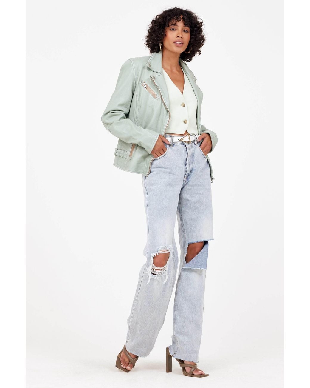 Mauritius Green Moto Leather Jacket Sofia Frosty