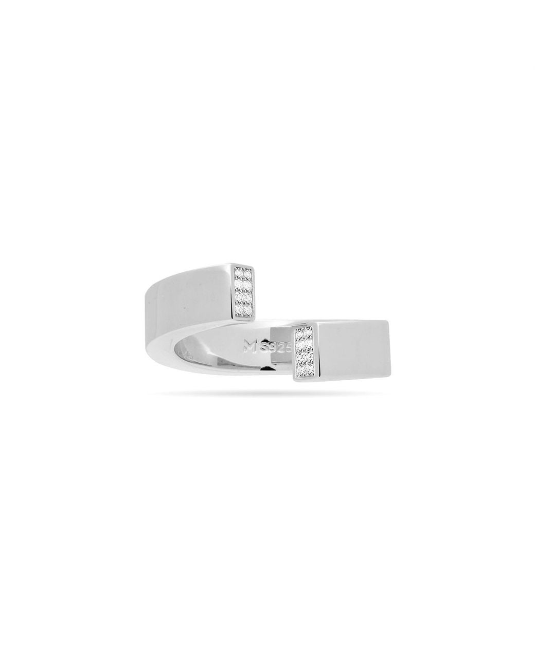 Meulien White Open Twist Ring With Pave Cz