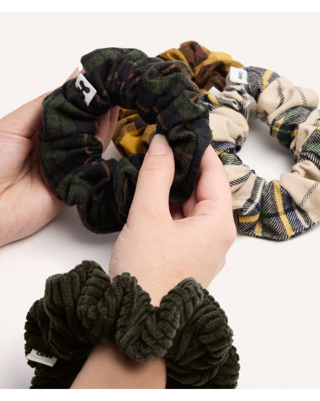 Cafide Metallic Tartan Mustard Scrunchie Hair Tie, Noa