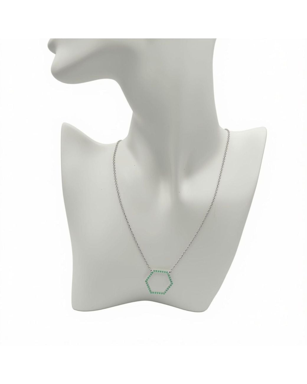 Heritagemoda Metallic Sterling Emerald Hexagon Necklace