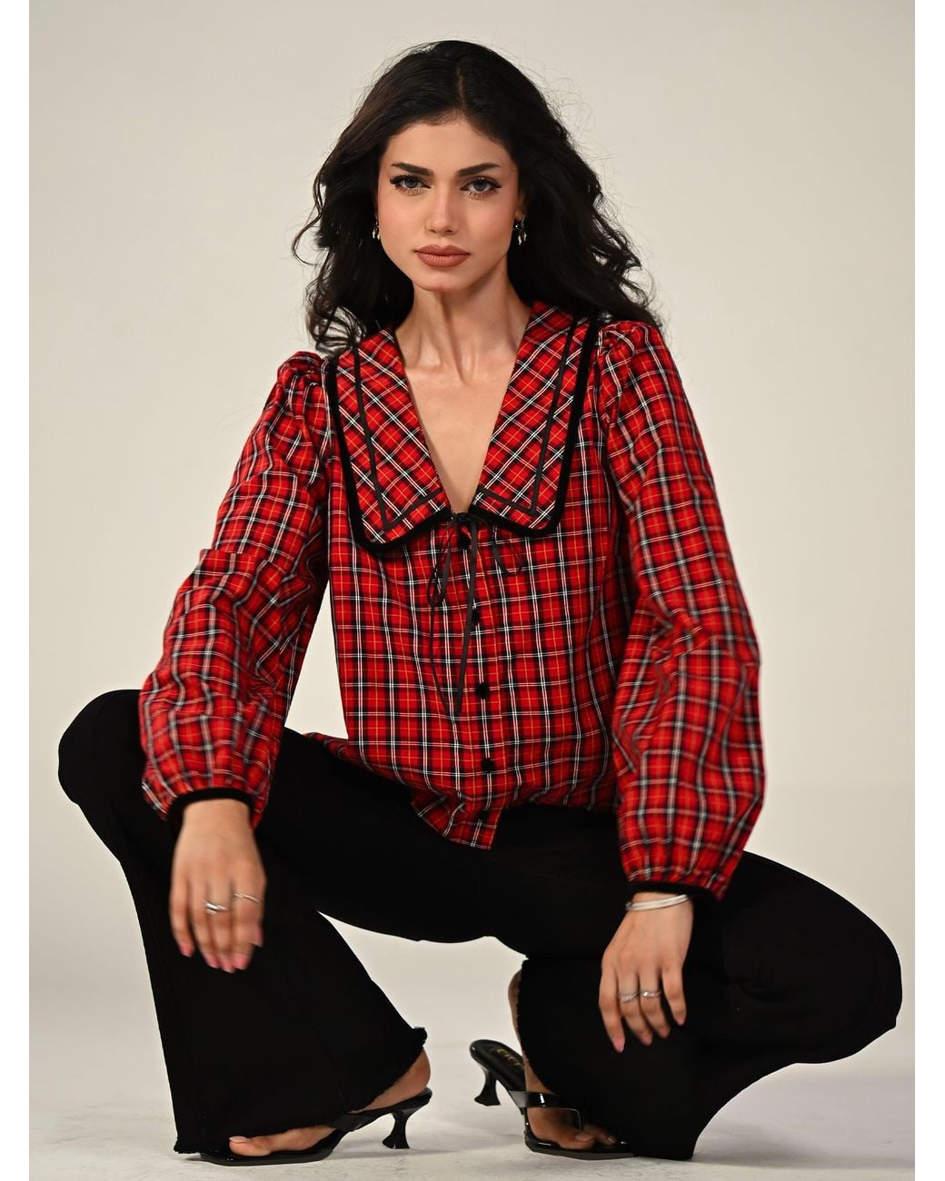 Rose & Nancy Red Sally Tartan Check Blouse