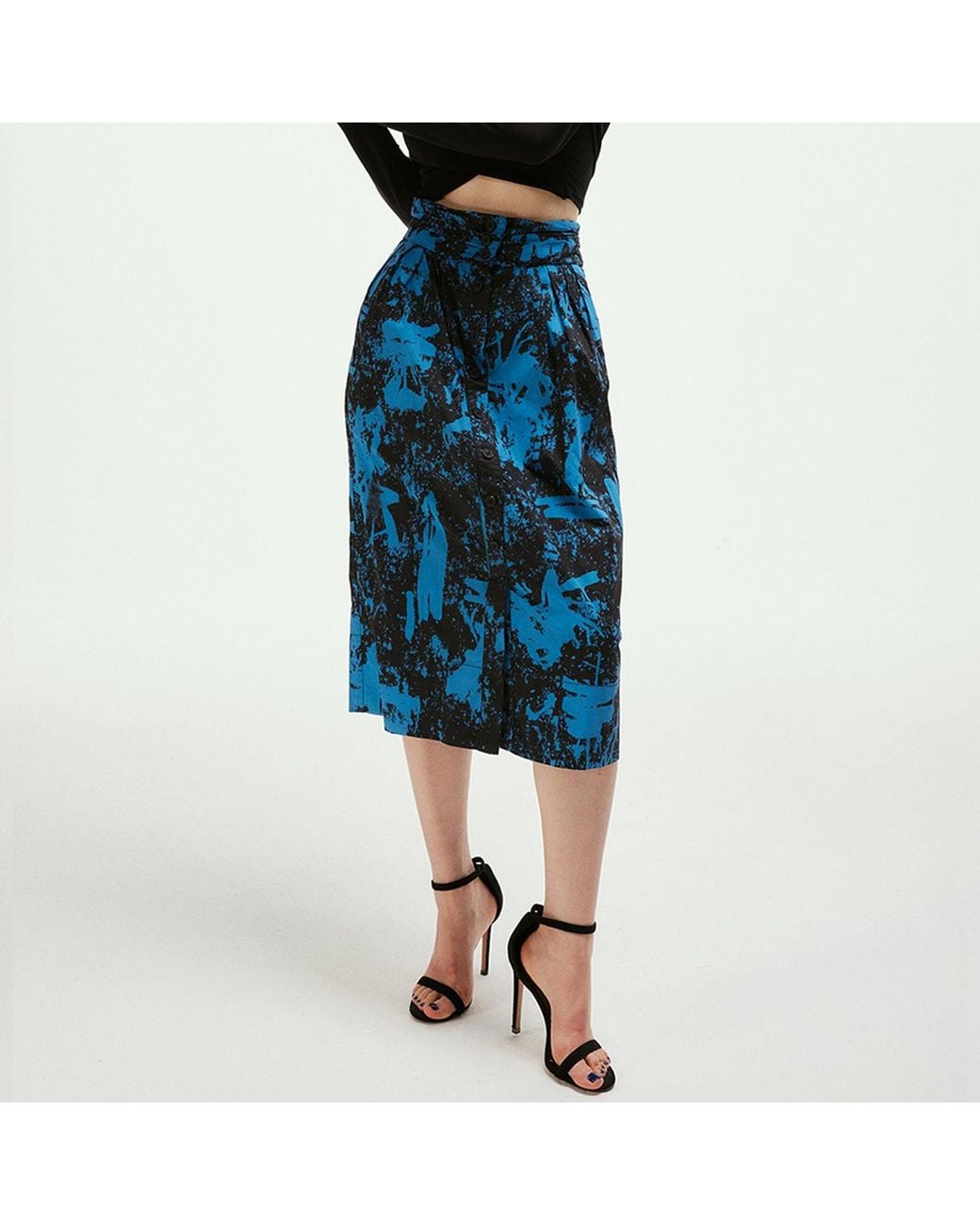 Smart and Joy Blue Buttoned Straight Skirt