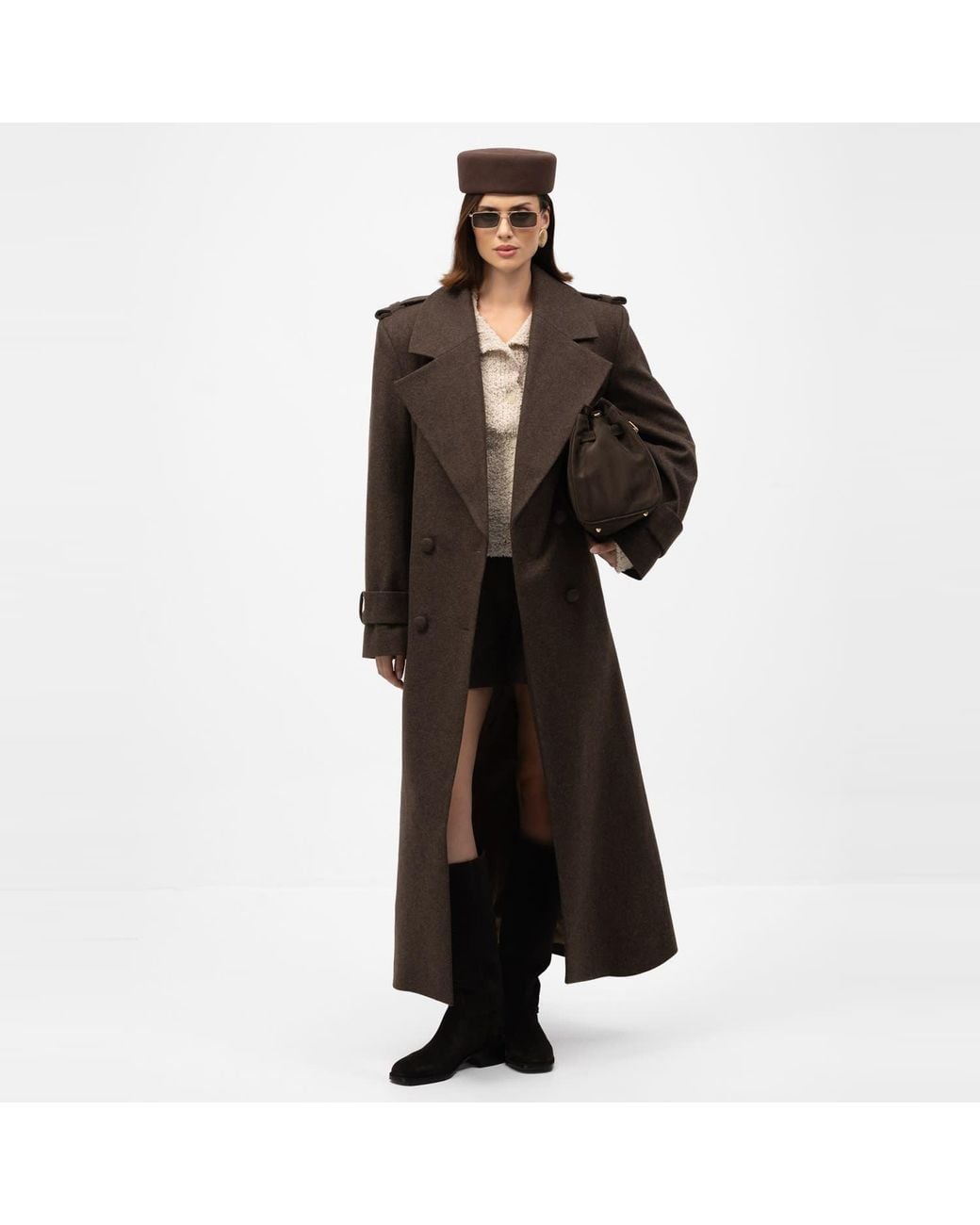 Mandragora Brown Double Breasted Wool Coat With Belt Rove